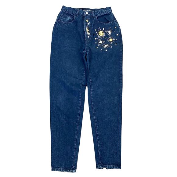 Vintage Dakota Blue Embellished Jeans Juniors Size 5 Tapered Leg Western Studs - Picture 1 of 10